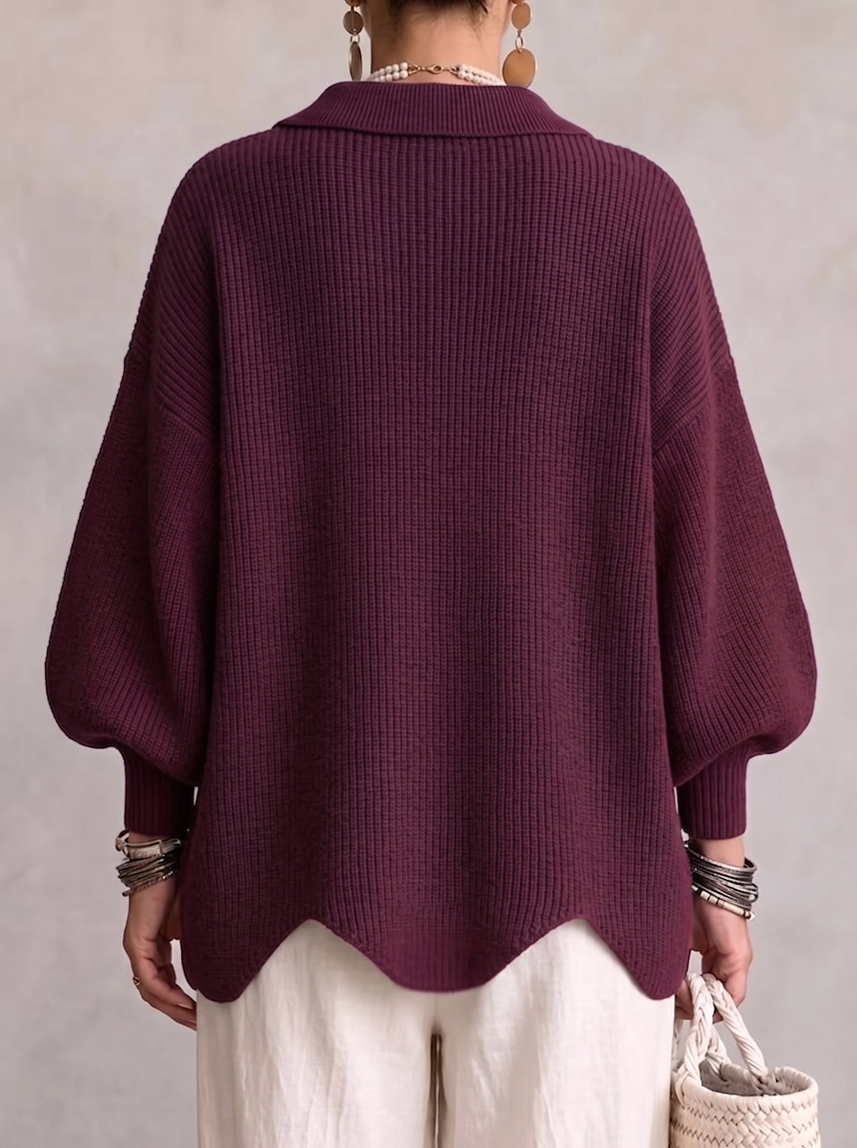Women's Oversized Collared Chunky-Knit Cardigan 15
