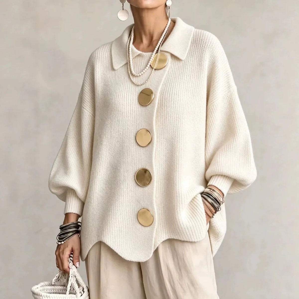 Women's Oversized Collared Chunky-Knit Cardigan 4