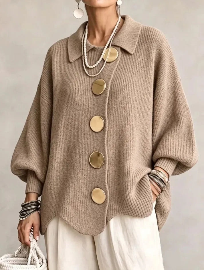 Women's Oversized Collared Chunky-Knit Cardigan 7