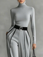Women's Turtleneck & Belted Wide-Leg Pants Set 5