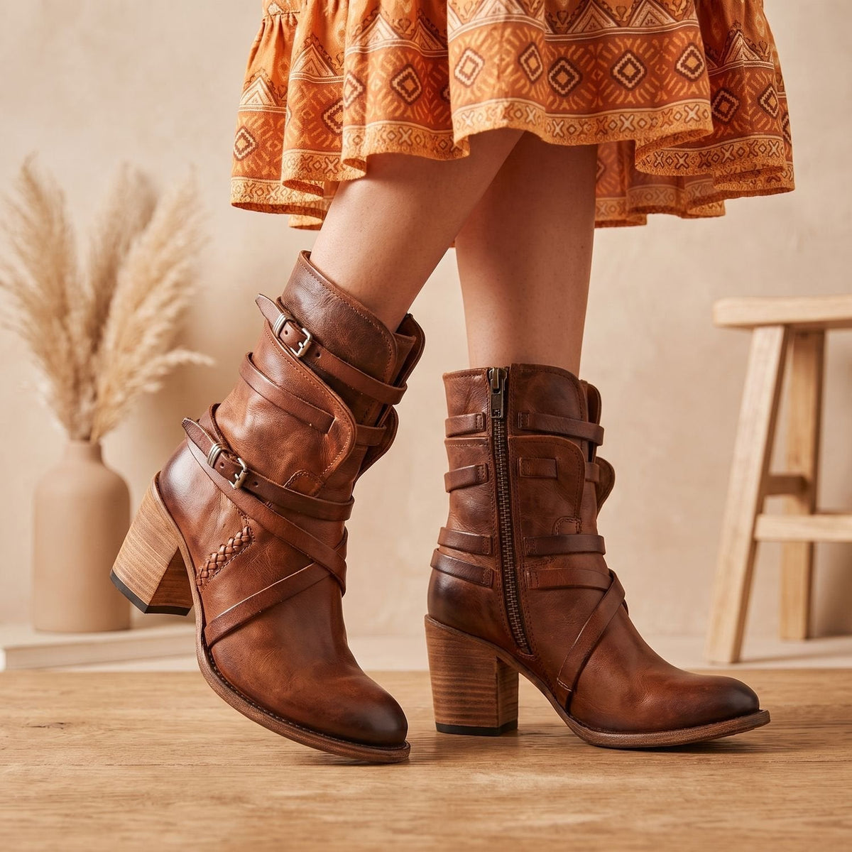 Women's Buckle-Strap Block-Heel Ankle Boots 4
