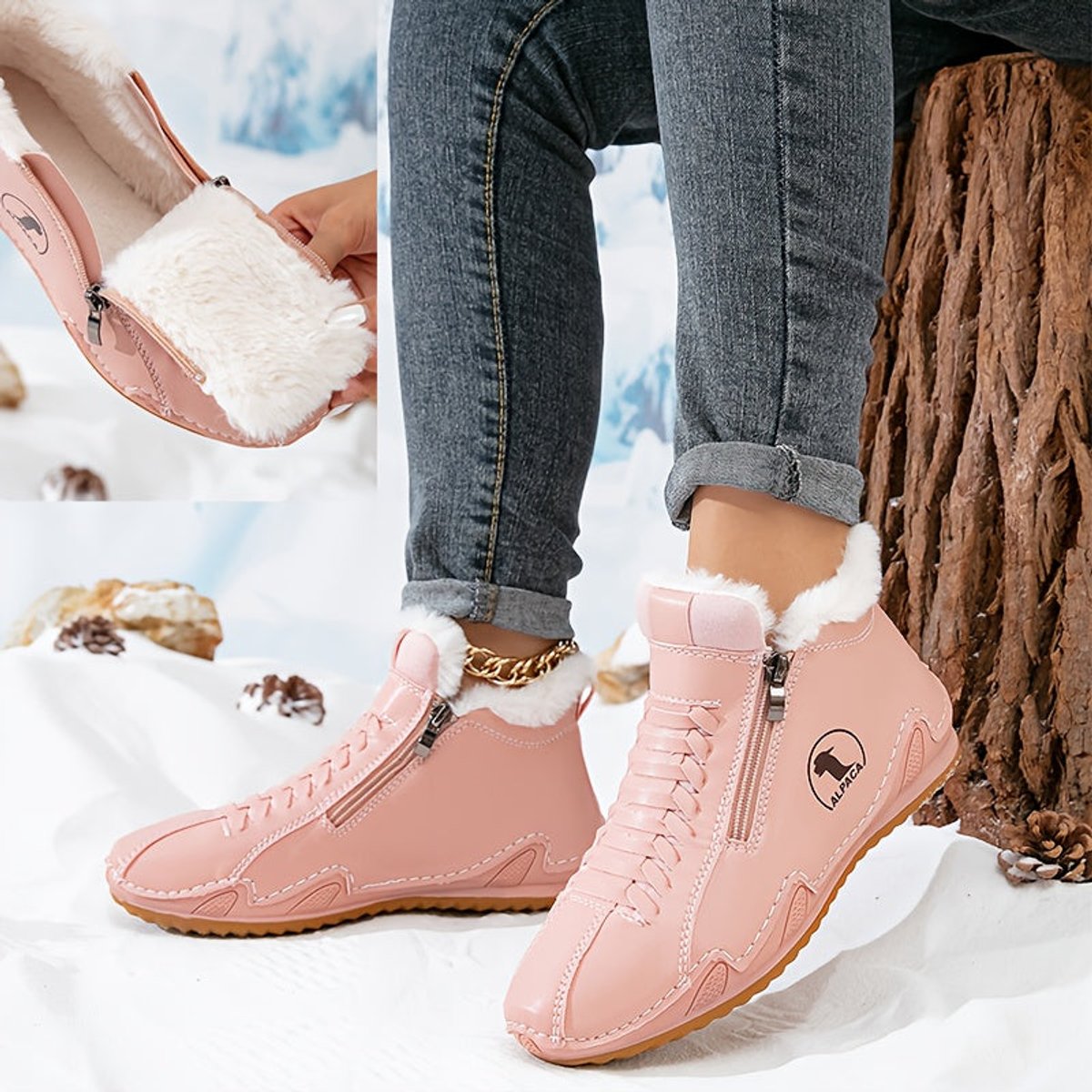 Women's Faux-Fur Lined Wide-Toe Ankle Boots 6